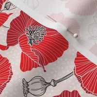 Scarlet red poppy flowers seamless pattern print