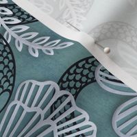 Snakes in the Garden Teal- Large- Faux Texture Papercut- Romantic Floral Wallpaper with Serpents- Maximalist Reptiles Lace Rotated
