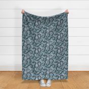 Snakes in the Garden Teal- Large- Faux Texture Papercut- Romantic Floral Wallpaper with Serpents- Maximalist Reptiles Lace Rotated