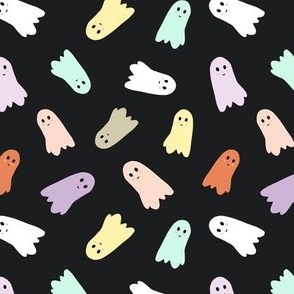 6x6 Pastel cute halloween ghosts on black 