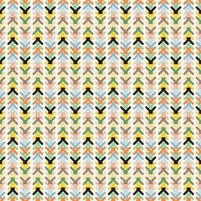 470 - Small scale Monkeys in the jungle multicoloured coordinate in earthy tones of olive green, warm caramel, abstract v shapes in linear formation - for kids apparel, adult apparel, cozy pjs, kids bedroom decor and accessories