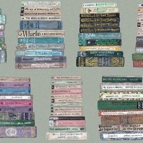 Classic Literature Bookstacks - pale green background