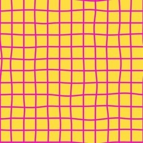 Whimsical Fuchsia Pink Grid Lines on deep yellow