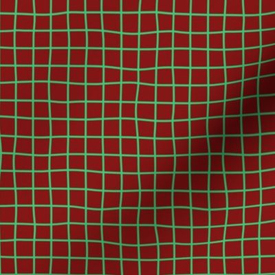 Christmas Whimsical Green Grid Lines on deep red