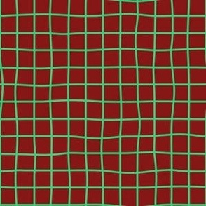 Christmas Whimsical Green Grid Lines on deep red