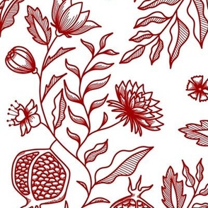 Victorian Botanicals Red on White| Large scale