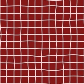 Whimsical Pink Grid Lines on deep red