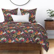 Slithering Serpents in Seventies Style Chintz - charcoal 