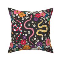 Slithering Serpents in Seventies Style Chintz - charcoal 