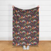 Slithering Serpents in Seventies Style Chintz - charcoal 