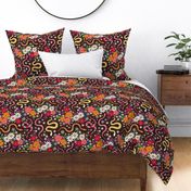 Slithering Serpents in Seventies Style Chintz - black