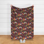 Slithering Serpents in Seventies Style Chintz - black