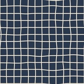 Whimsical deep cream Grid Lines on a muted dark navy blue background. 