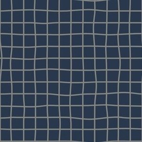 Whimsical pewter gray Grid Lines on muted dark navy blue