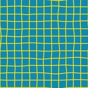 Whimsical Yellow Grid Lines on a medium blue background Summer