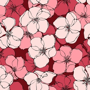 Seamless pattern of sakura blossoms in four tones of pink