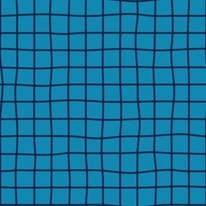 Whimsical Navy Blue Grid Lines on a medium blue background