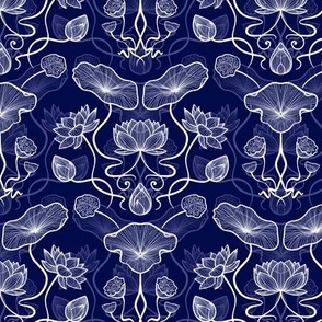 Lotus in bloom on blue | Small size