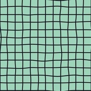 Whimsical Graphite (near black) Grid Lines on medium green