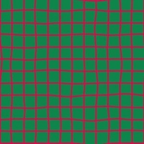 Whimsical Light Red Grid Lines on deep green
