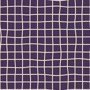 Whimsical Deep Cream Grid Lines on a dark cassis purple background