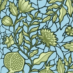 Victorian Botanicals on Green and Blue | Large scale