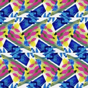 Batik Illusion Triangles Abstract Ultramarine Yellow Hot Pink