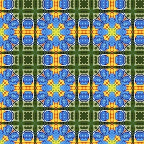 Turtle Tartan Plaid with yellow and blue Flowers