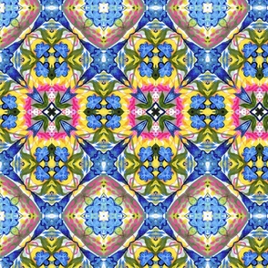 Floral love heart painted mandalas Neon Pink and Blue with yellow aura