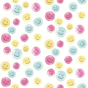 Smiley Faces - Watercolour pink yellow blue