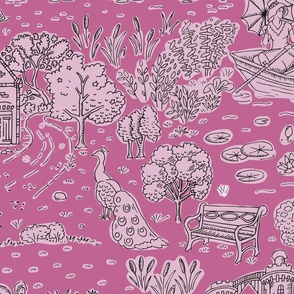 picnic on peacock island toile de jouy | peony | large