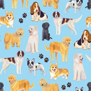 Cute Dogs Pattern (Sky Blue) 