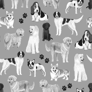 Cute Dogs Pattern (monochrome) 