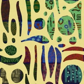 Abstract patterned shapes on flax linen background small