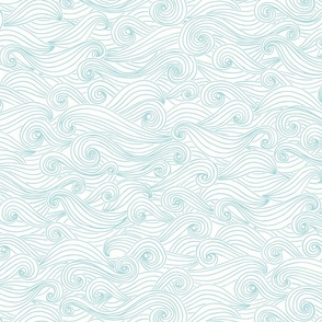Woodcut waves wallpaper XL scale in calming blue by Pippa Shaw