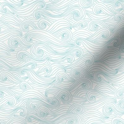 Woodcut waves wallpaper Large scale in calming blue by Pippa Shaw