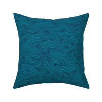 Woodcut waves wallpaper XL scale in midnight teal by Pippa Shaw