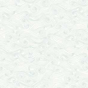 Woodcut waves wallpaper XL scale in pale sea foam by Pippa Shaw