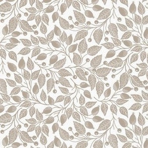  Tan and cream rosehip and leaves - textured neutral background S scale