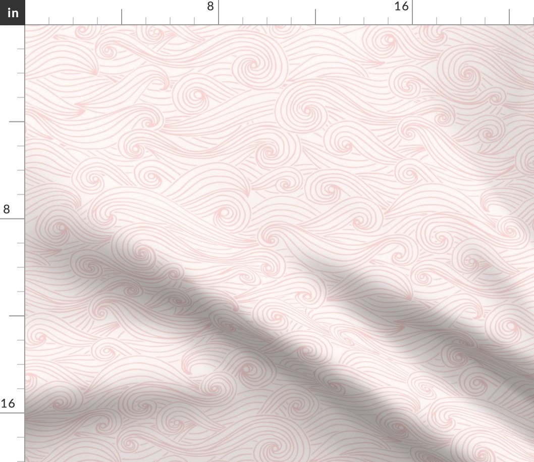 Woodcut waves wallpaper XL scale in blush rose by Pippa Shaw