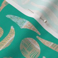 Spring summer batiks effect shapes on linen overlay nondirectional in verdigris turquoise small