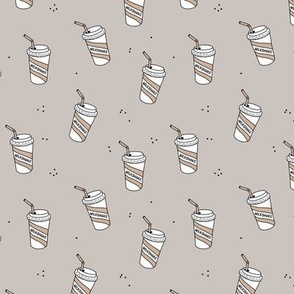 Summer milkshake cups to go - food and drinks snack time design for kids retro style freehand illustration seventies neutral gray beige boys 