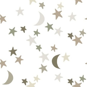 stars and moons: mossy, verde, cypress, maple, cake batter, moth