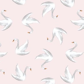 Watercolor Swans Scattered on Light Pink