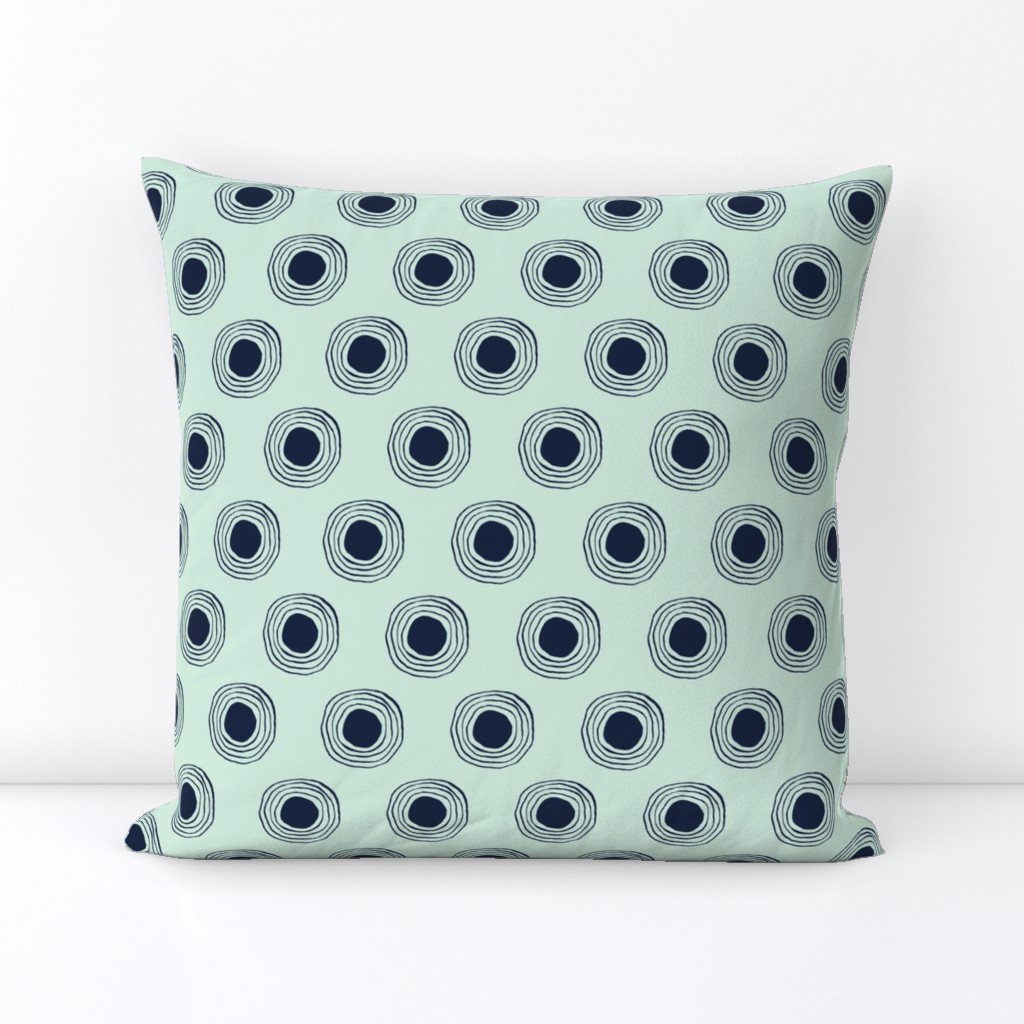 Navy Blue Filled Ripples on Minty Green Concentric Circles