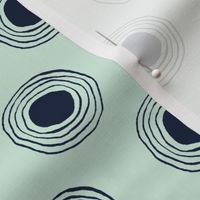 Navy Blue Filled Ripples on Minty Green Concentric Circles