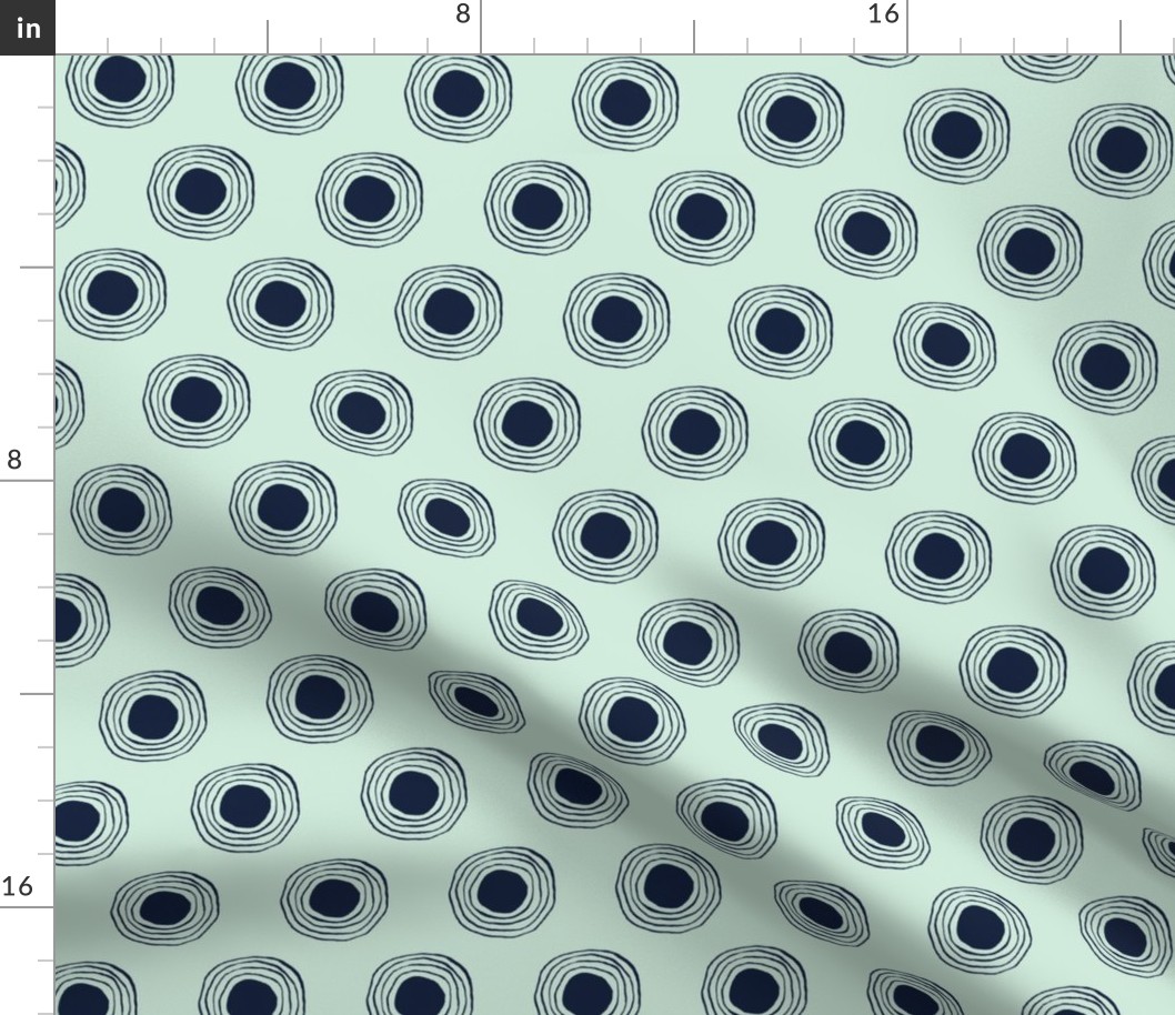 Navy Blue Filled Ripples on Minty Green Concentric Circles