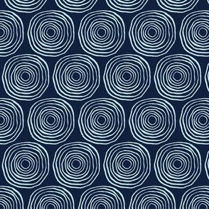 Water ripples concentric circles on navy