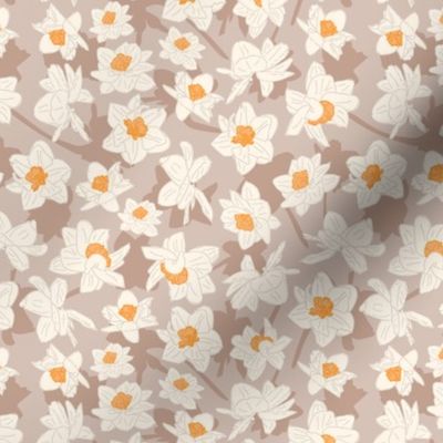 6" Repeat Daffodil Blooms Pattern Medium Scale | Warm Brown MK003
