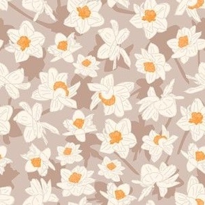 6" Repeat Daffodil Blooms Pattern Medium Scale | Warm Brown MK003